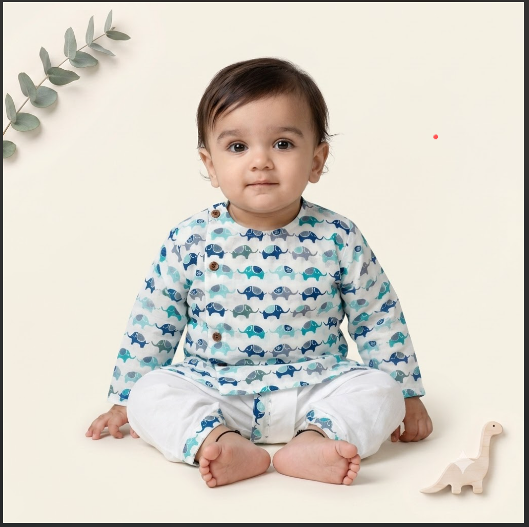 Azure Elephant Dhoti Set