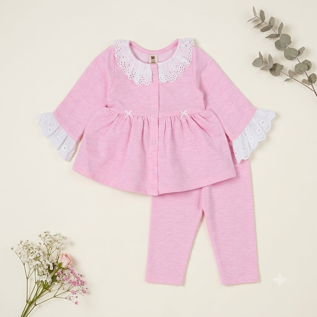 Sweet Pink Eyelet Lace Frock Set