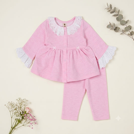 Sweet Pink Eyelet Lace Frock Set