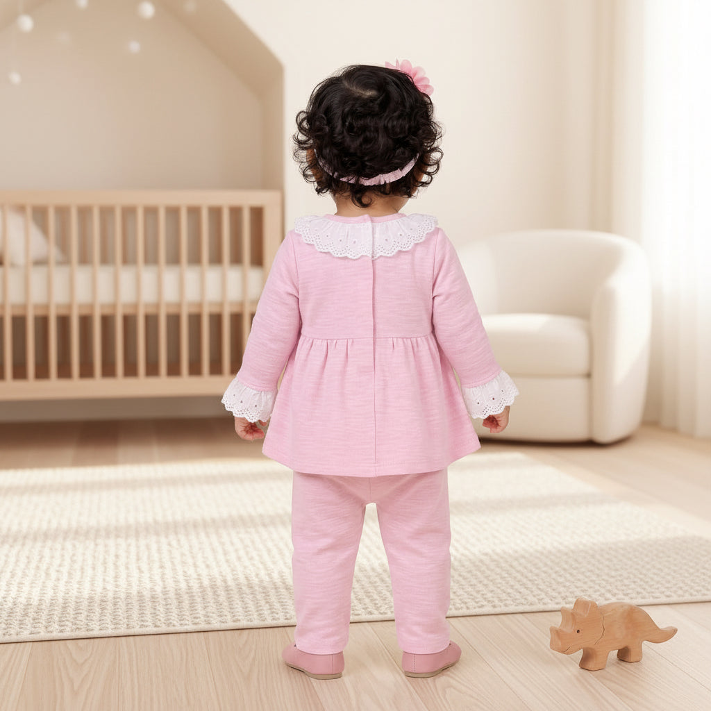 Sweet Pink Eyelet Lace Frock Set