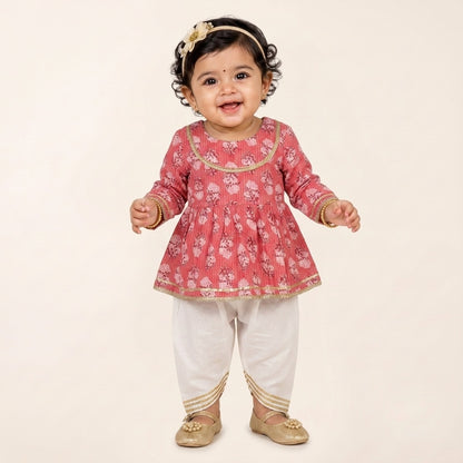 Little Princess Coral Gota Patti Kurta & Dhoti Set