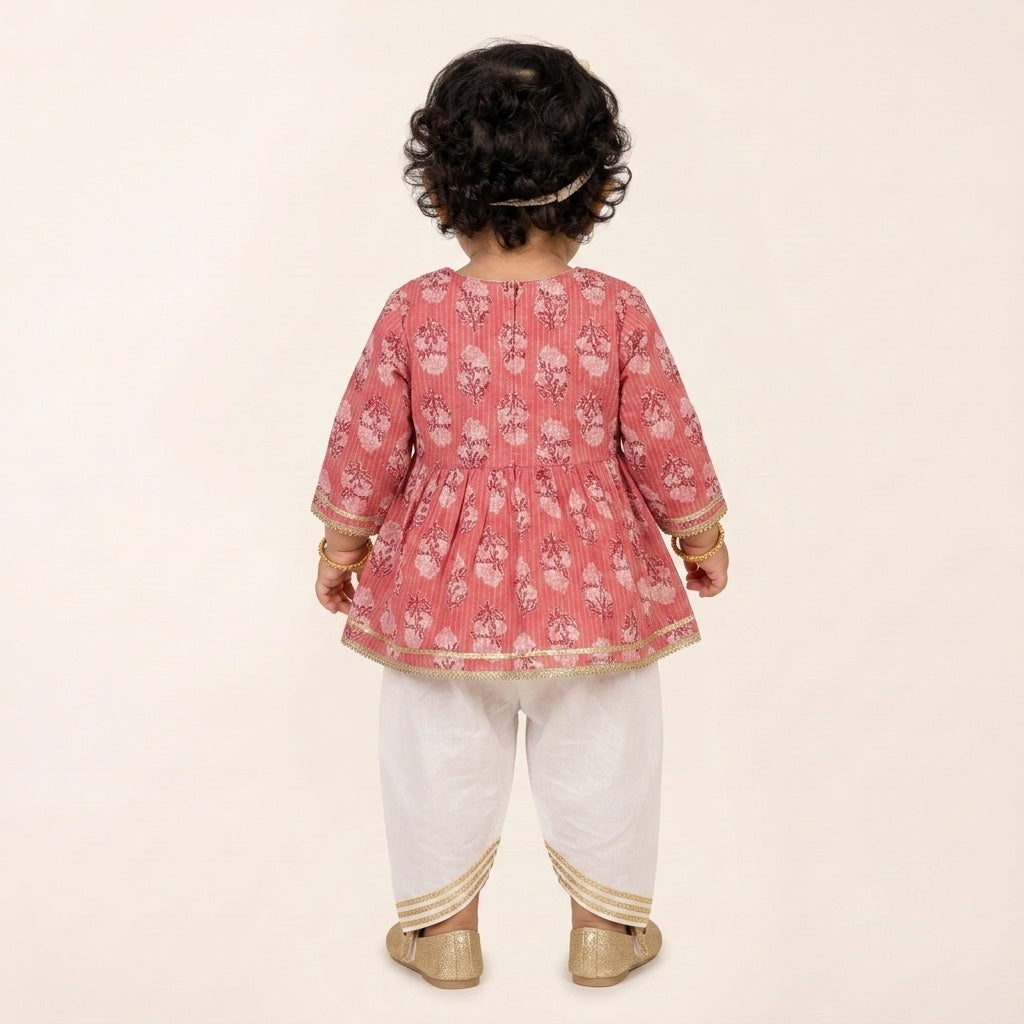 Little Princess Coral Gota Patti Kurta & Dhoti Set