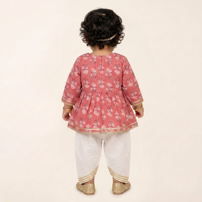 Little Princess Coral Gota Patti Kurta & Dhoti Set