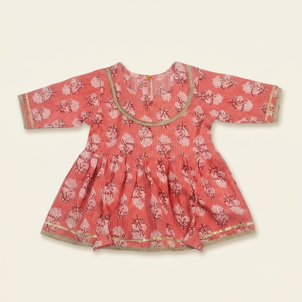 Little Princess Coral Gota Patti Kurta & Dhoti Set