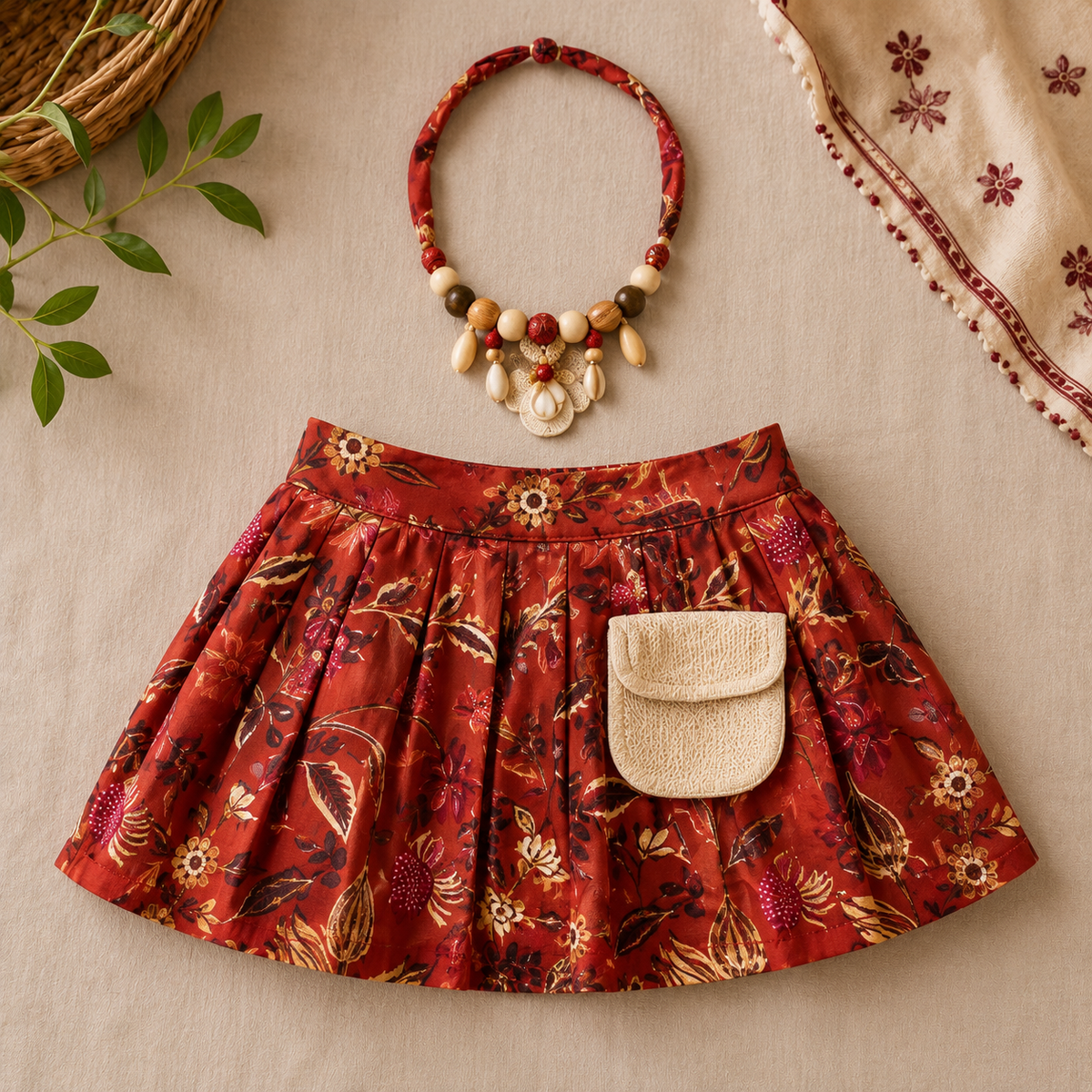 Gulnaar Festive Skirt and Top Set with Little Potli