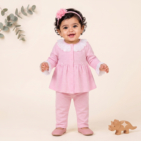 Sweet Pink Eyelet Lace Frock Set