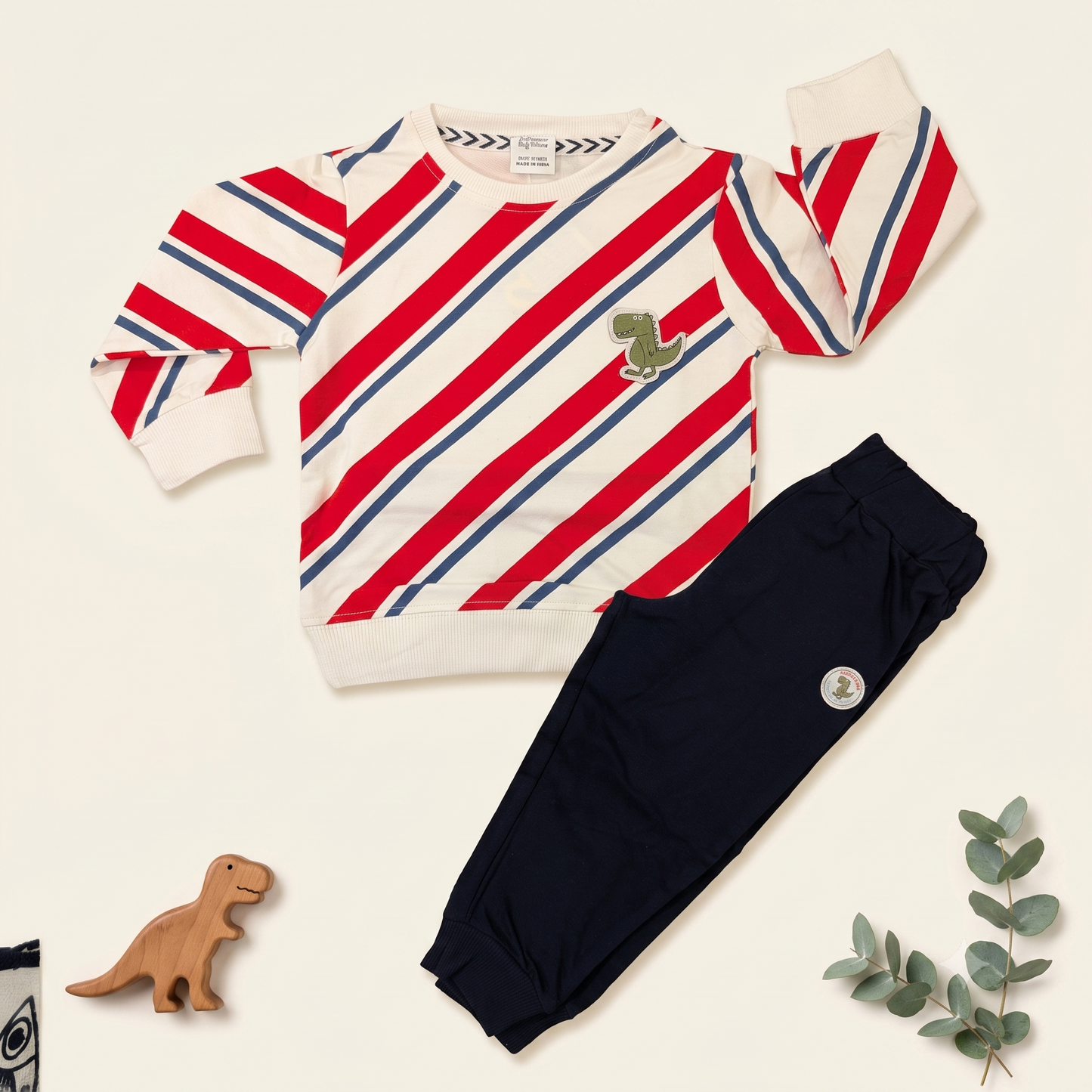 Dino Explorer Striped Pullover & Jogger Set
