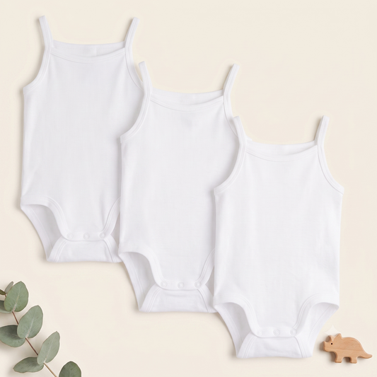 White Sleeveless Bodysuit Spaghetti(Set of 3)