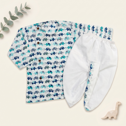 Azure Elephant Dhoti Set