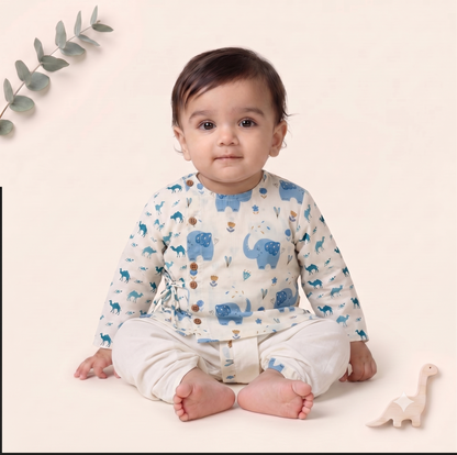 Organic Cotton Elephant Motif Angrakha & Dhoti